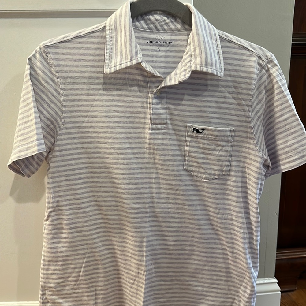 Vineyard vines lavender and white stripe polo